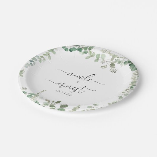 幾何学的ミニマル結婚主義ユーカリのケーキ ペーパープレート (アングル)