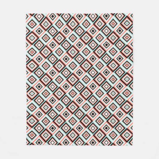幾何学的ミントオレンジタイルパターンフリースブランケット フリースブランケット (正面)