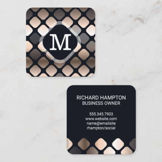 幾何学的メタリックパターン |モノグラム スクエア名刺 (正面/裏面)