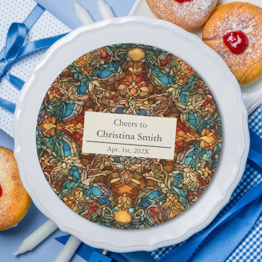 幾何学的モザイクのステンドグラスの引退パーティー ペーパープレート