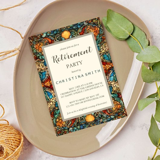幾何学的モザイクのステンドグラスの引退パーティー 招待状
