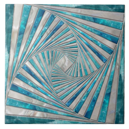 幾何学的モザイクスパイラル – アクアマリンとパール タイル (正面)