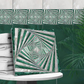 幾何学的モザイクスパイラル – 緑の大理石と真珠 タイル