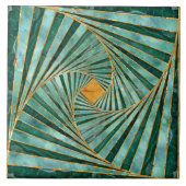 幾何学的モザイクスパイラル – 緑の大理石と金ゴールド タイル (正面)