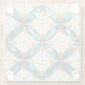 幾何学的モザイクタータイルパターン#5ティール(緑がかった色)白ID1078 ガラスコースター (裏面)