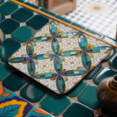 幾何学的モザイクタータイルパターン#5ティール(緑がかった色)白ID1078 スクエアペーパーコースター