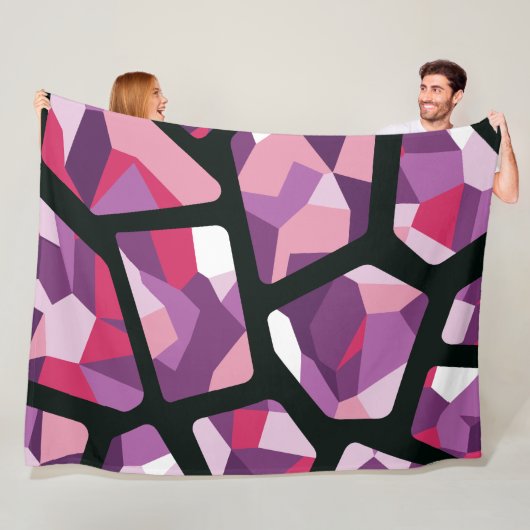 幾何学的モザイク鮮やか、ピンクと紫の宝石 フリースブランケット (インサイチュ)