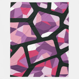 幾何学的モザイク鮮やか、ピンクと紫の宝石 フリースブランケット