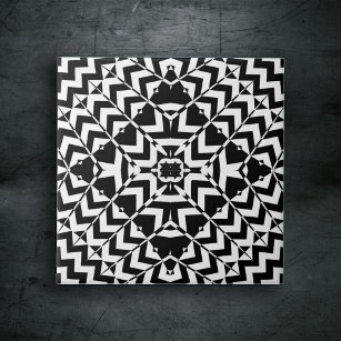 幾何学的モダンなオペアートブラックとホワイトパターン タイル