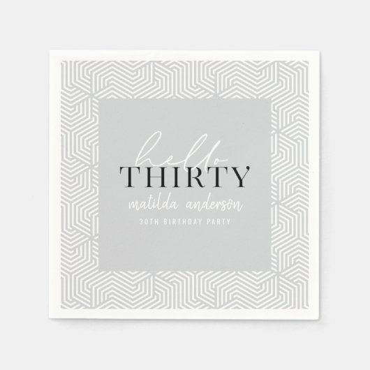 幾何学的モダンな30歳の誕生日パーティー スタンダードカクテルナプキン (正面)