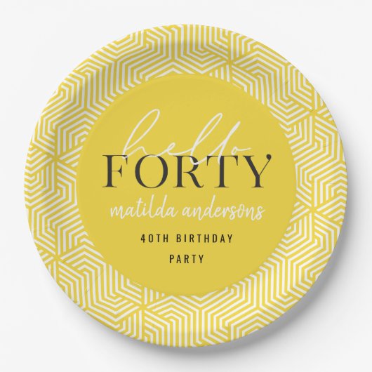 幾何学的モダンな40歳の誕生日パーティー ペーパープレート (正面)
