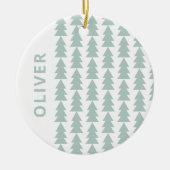 幾何学的モダンアクアブルーのクリスマスツリーグラフィック セラミックオーナメント (正面)