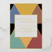 幾何学的モダンエレガカラフルントウェディング金ゴールド 箔招待状 (正面)