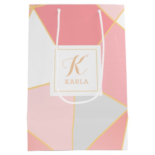 幾何学的モダンカラフルシェイプの背景 ミディアムペーパーバッグ (裏面)