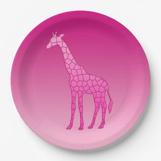 幾何学的モダンキリン、明るい赤紫色、ライトピンク ペーパープレート (正面)