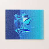 幾何学的モダンクリッパー船、コバルトブルー ジグソーパズル (横)