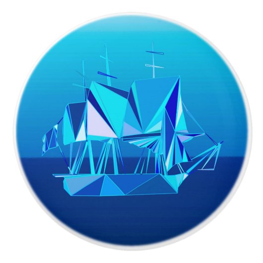 幾何学的モダンクリッパー船、コバルトブルー セラミックノブ (正面)