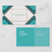 幾何学的モダンシェブロンティール(緑がかった色)と金ゴールド 名刺 (正面/裏面)