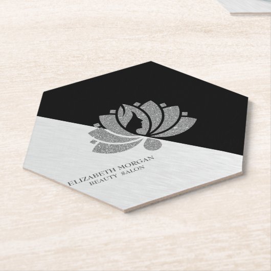 幾何学的モダンシルバーエレガントグリッターロータスバス ペーパーコースター (アングル)