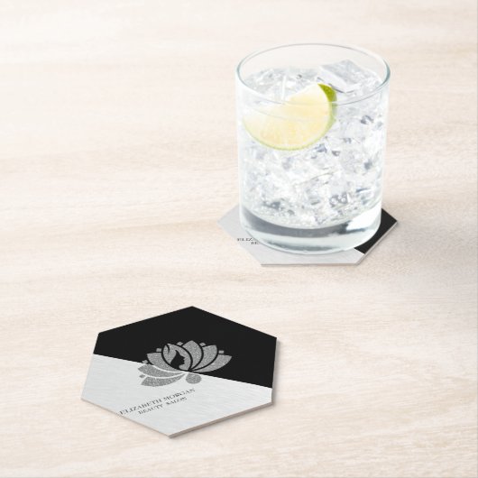 幾何学的モダンシルバーエレガントグリッターロータスバス ペーパーコースター (インサイチュ)