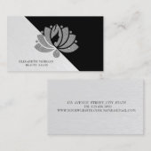 幾何学的モダンシルバーエレガントグリッターロータス 名刺 (正面/裏面)