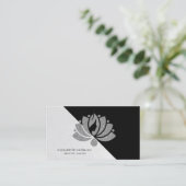 幾何学的モダンシルバーエレガントグリッターロータス 名刺 (スタンド正面)