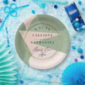 幾何学的モダンセージ緑ほこりっぽいピンク結婚ズ ペーパープレート (パーティー)