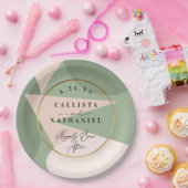 幾何学的モダンセージ緑ほこりっぽいピンク結婚ズ ペーパープレート (パーティー)