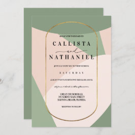 幾何学的モダンセージ緑ほこりっぽいピンク結婚ズ 招待状