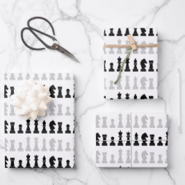 幾何学的モダンチェス駒のゲームパターン ラッピングペーパーシート