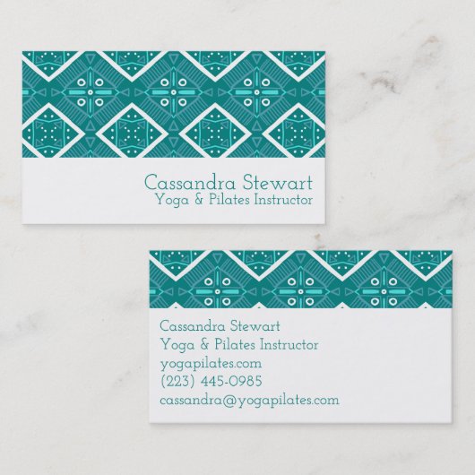 幾何学的モダンティール(緑がかった色)タイルのボホパターン 名刺 (正面/裏面)