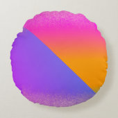 幾何学的モダンネオングラデーション三角形グリッター ラウンドクッション (正面)
