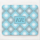 幾何学的モダンパターン青とグレーのモノグラム マウスパッド (正面)