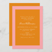 幾何学的モダンピンクとオレンジのブライダルシャワー 招待状 (正面/裏面)