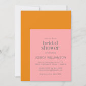 幾何学的モダンピンクとオレンジのブライダルシャワー 招待状 (正面)