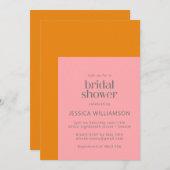 幾何学的モダンピンクとオレンジのブライダルシャワー 招待状 (正面/裏面)