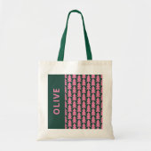 幾何学的モダンピンクの緑のクリスマスツリーのグラフィック トートバッグ (正面)