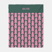 幾何学的モダンピンクの緑のクリスマスツリーのグラフィック フリースブランケット (正面)