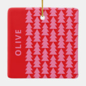 幾何学的モダンピンクの赤いクリスマスツリーグラフィック セラミックオーナメント (裏面)