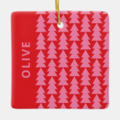 幾何学的モダンピンクの赤いクリスマスツリーグラフィック セラミックオーナメント (正面)