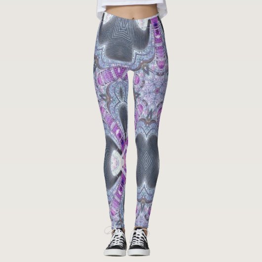 幾何学的モダンピンクグレーの女性レギンス レギンス (正面)