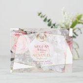 幾何学的モダンピンクローズウェディング日付を保存 セーブザデート (スタンド正面)