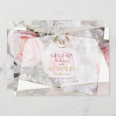 幾何学的モダンピンクローズウェディング日付を保存 セーブザデート (正面/裏面)