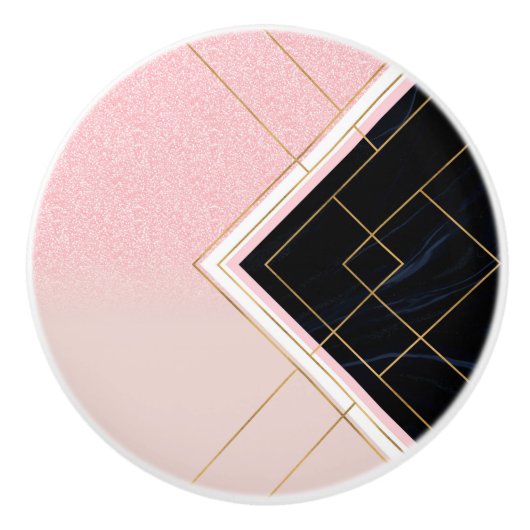 幾何学的モダンピンク金ゴールドストロークデザイン セラミックノブ (正面)