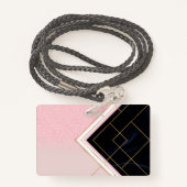 幾何学的モダンピンク金ゴールドストロークデザイン バッジ (裏面ランヤード)