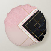 幾何学的モダンピンク金ゴールドストロークデザイン ラウンドクッション (裏面)