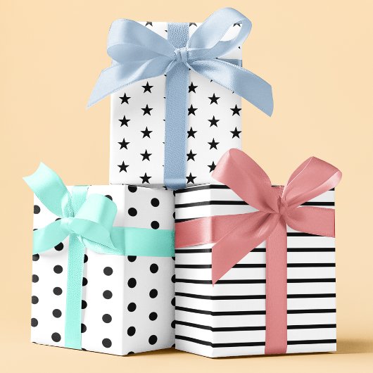 幾何学的モダンブラック&ホワイトミニマル誕生日 ラッピングペーパーシート