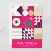 幾何学的モダンブルゴーニュのピンクのクリスマス シーズンカード (正面)