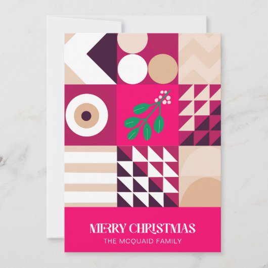 幾何学的モダンブルゴーニュのピンクのクリスマス シーズンカード (正面)