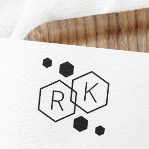 幾何学的モダンヘキソ結婚ンのモノグラムイニシャル ラバースタンプ